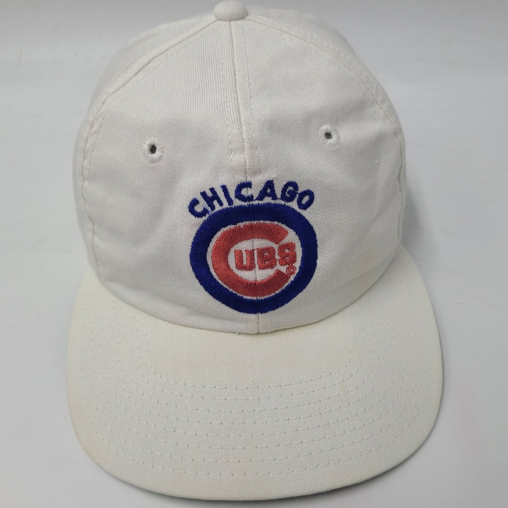 Vintage Chicago Cubs Hat Snapback Twins Enterprise White Blue Red MLB 80s 90s